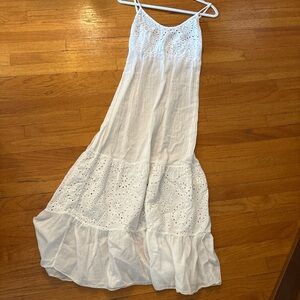 Italian Cotton White Eyelet Maxi Dress with adjustable Spaghetti Straps
